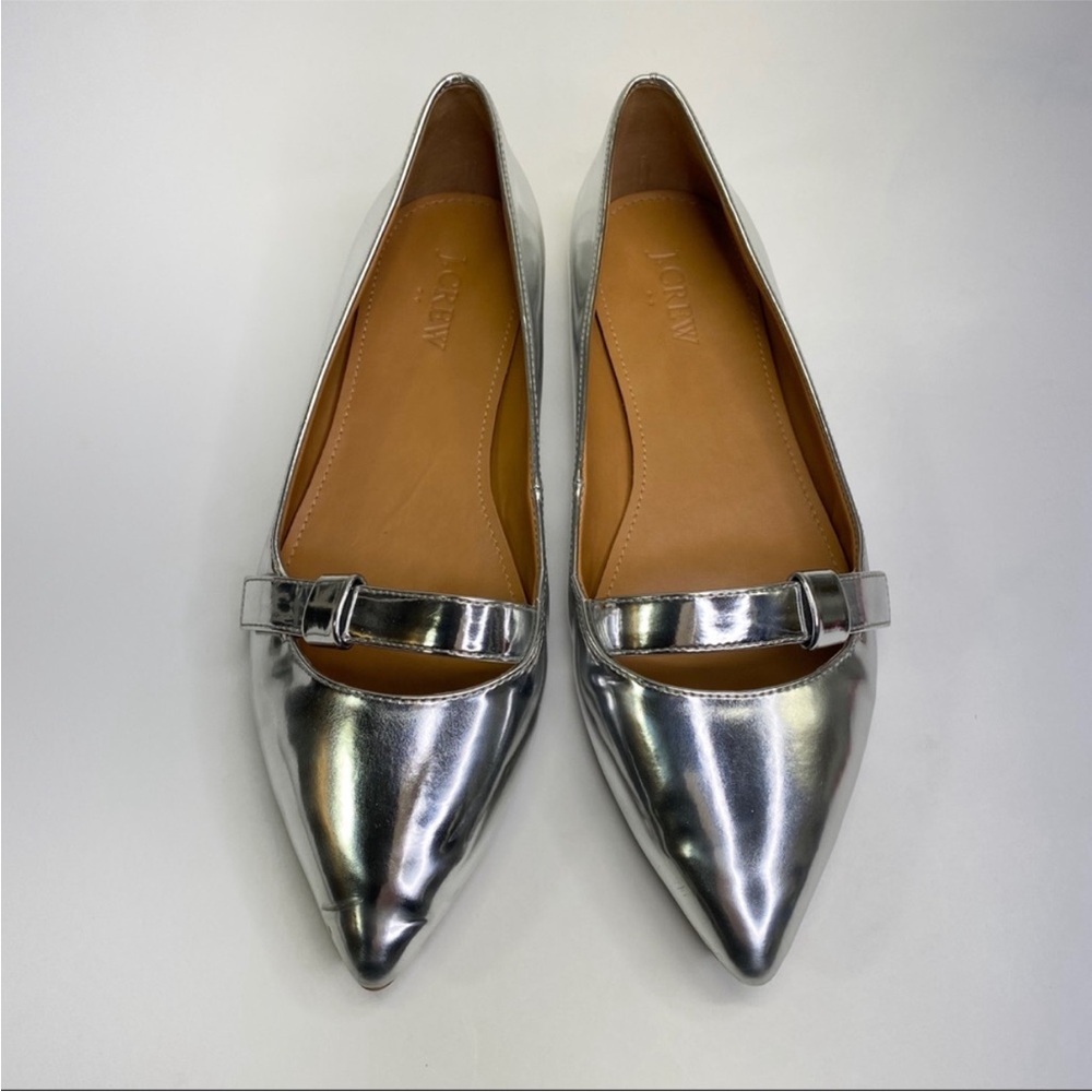 J. Crew Factory Amelia Silver Metallic Point Flats Size 7 - Picture 2 of 6